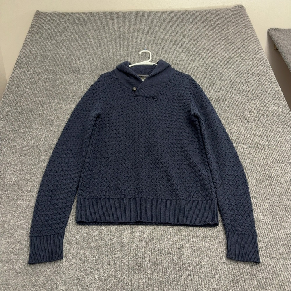 Banana Republic Sweater Mens M Navy Cotton Shawl Neck Basketweave Knit Casual